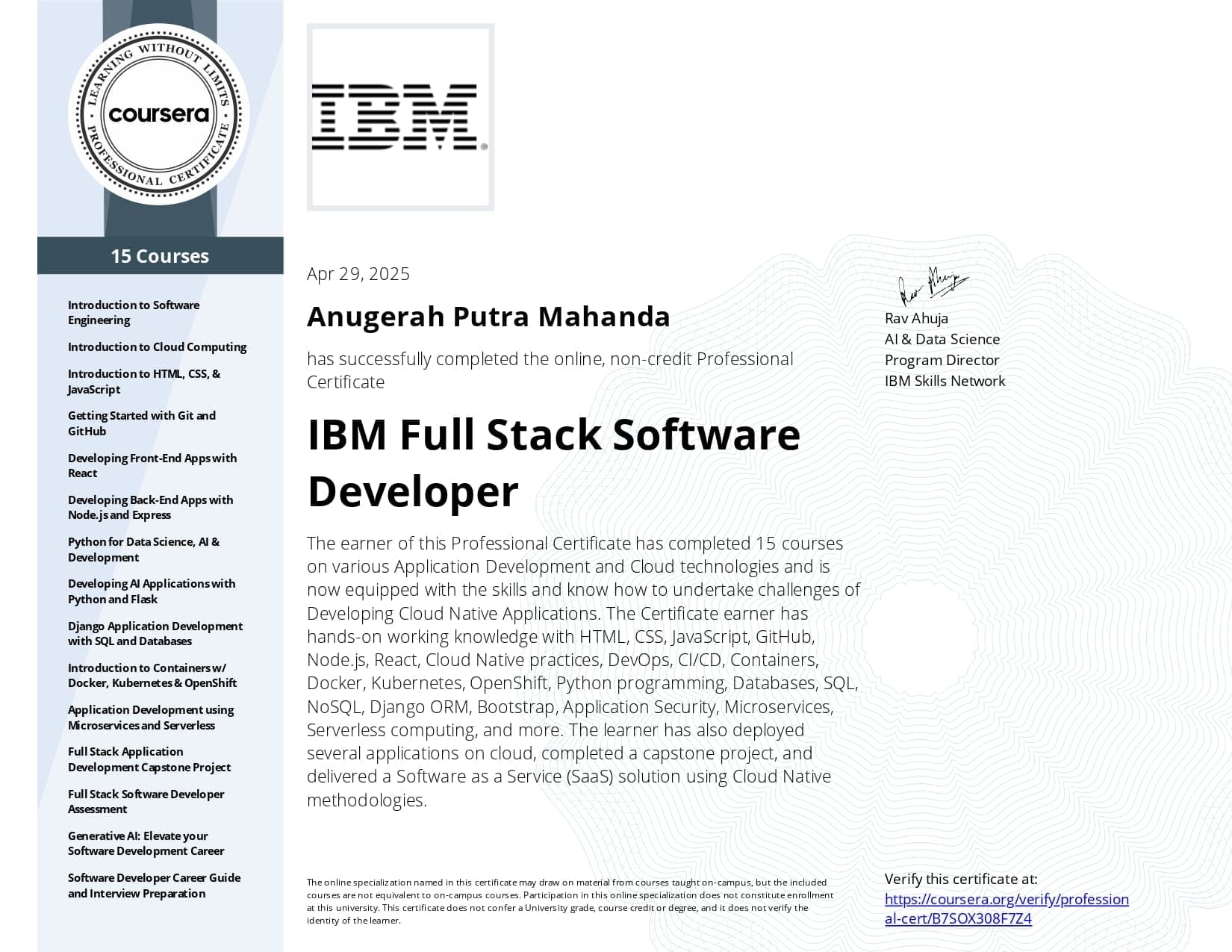 IBM Full Stack Software Developer